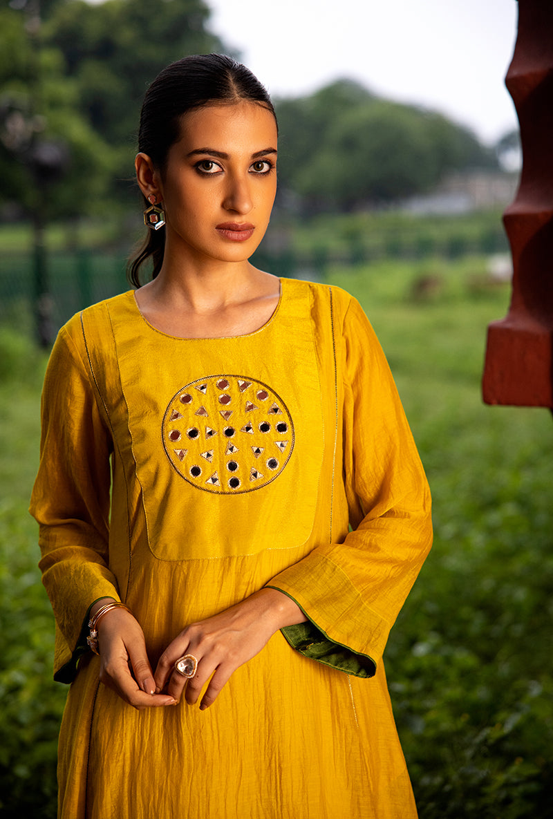 Mustard Mirror Work Dor Kurta Set