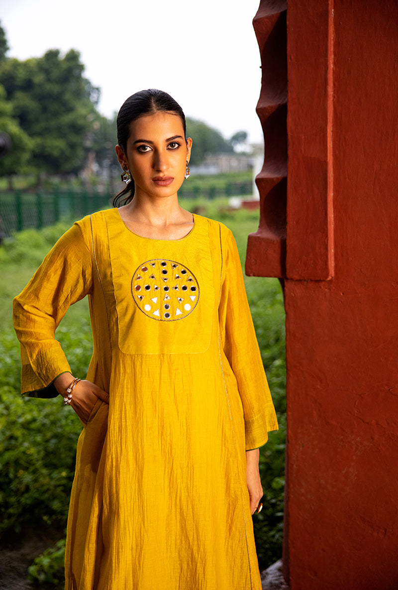Mustard Mirror Work Dor Kurta Set