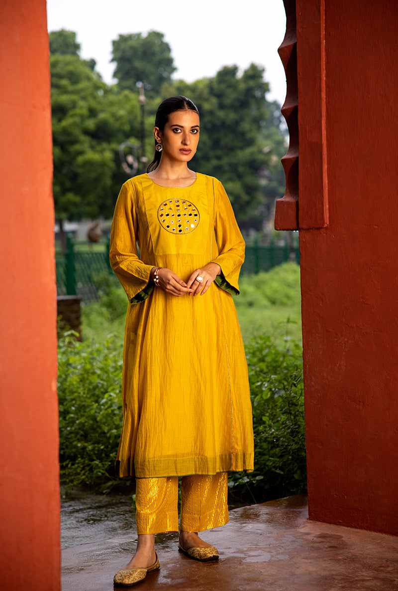 Mustard Mirror Work Dor Kurta Set