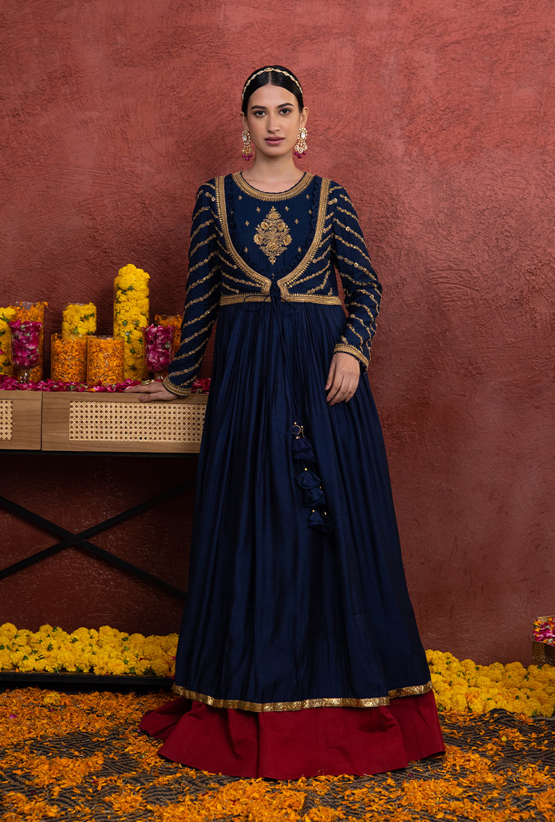 Navy Blue Angrakha Rooh Anarkali