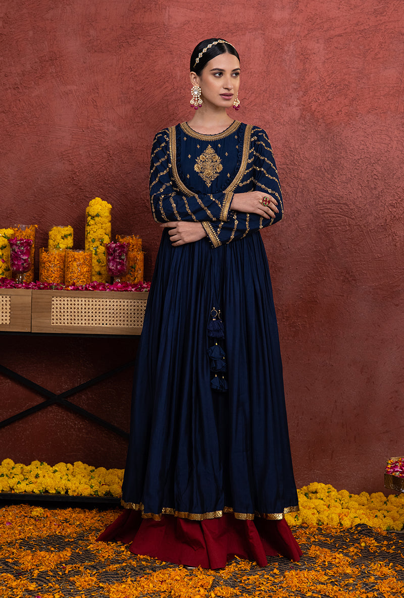 Navy Blue Angrakha Rooh Anarkali