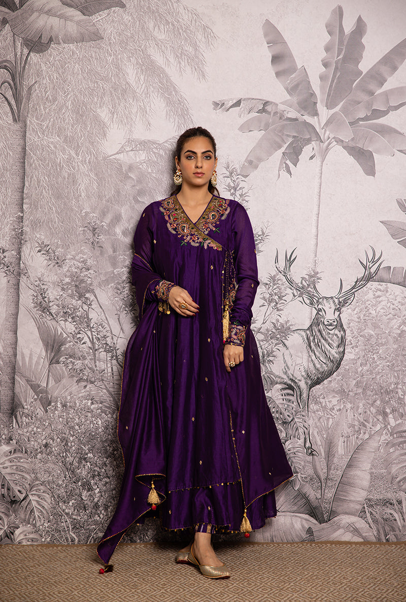 Purple Zardozi Paisley Shaheen Angrakha Anarkali Set