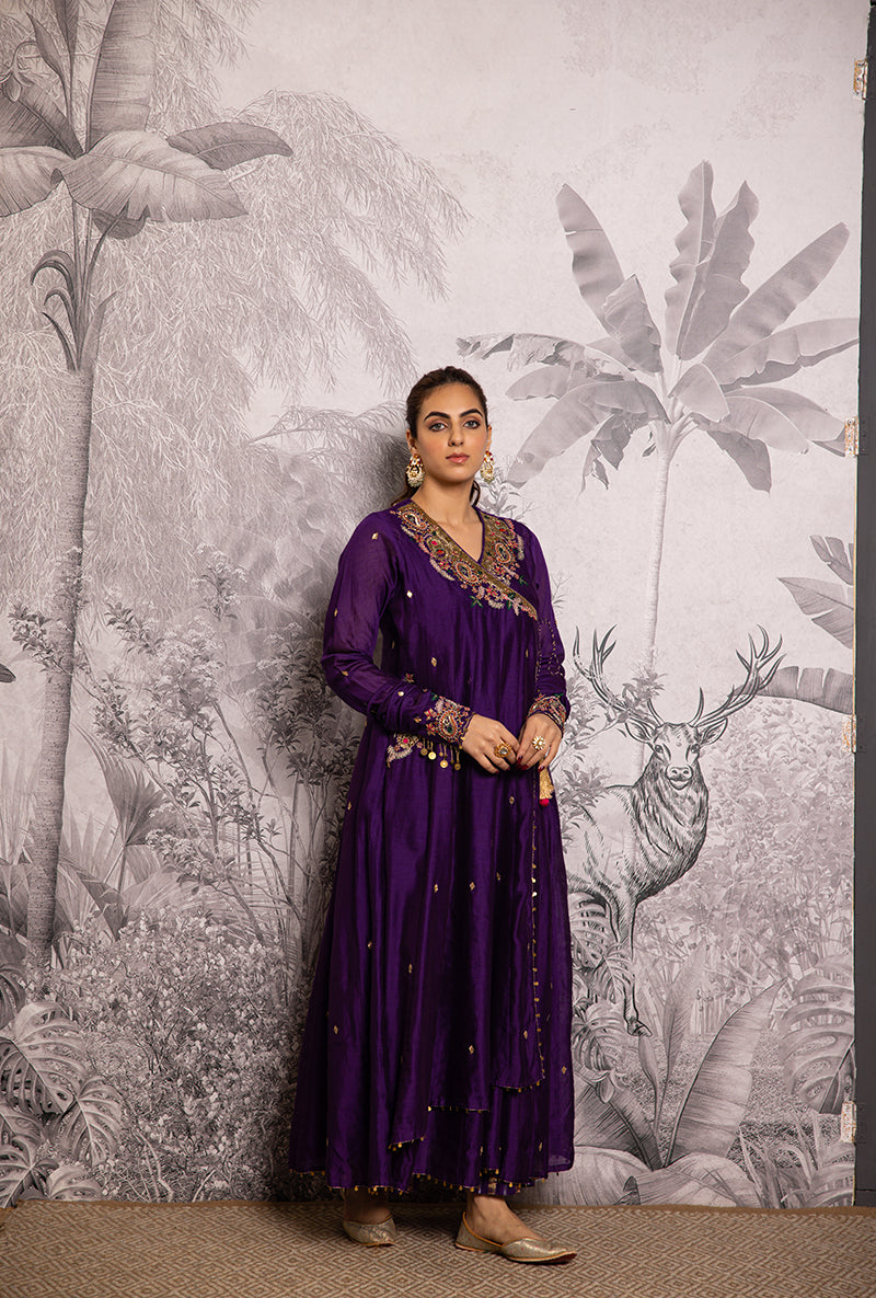Purple Zardozi Paisley Shaheen Angrakha Anarkali Set