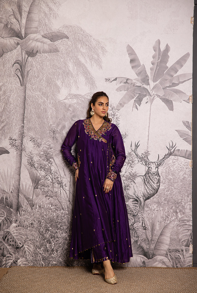 Purple Zardozi Paisley Shaheen Angrakha Anarkali Set