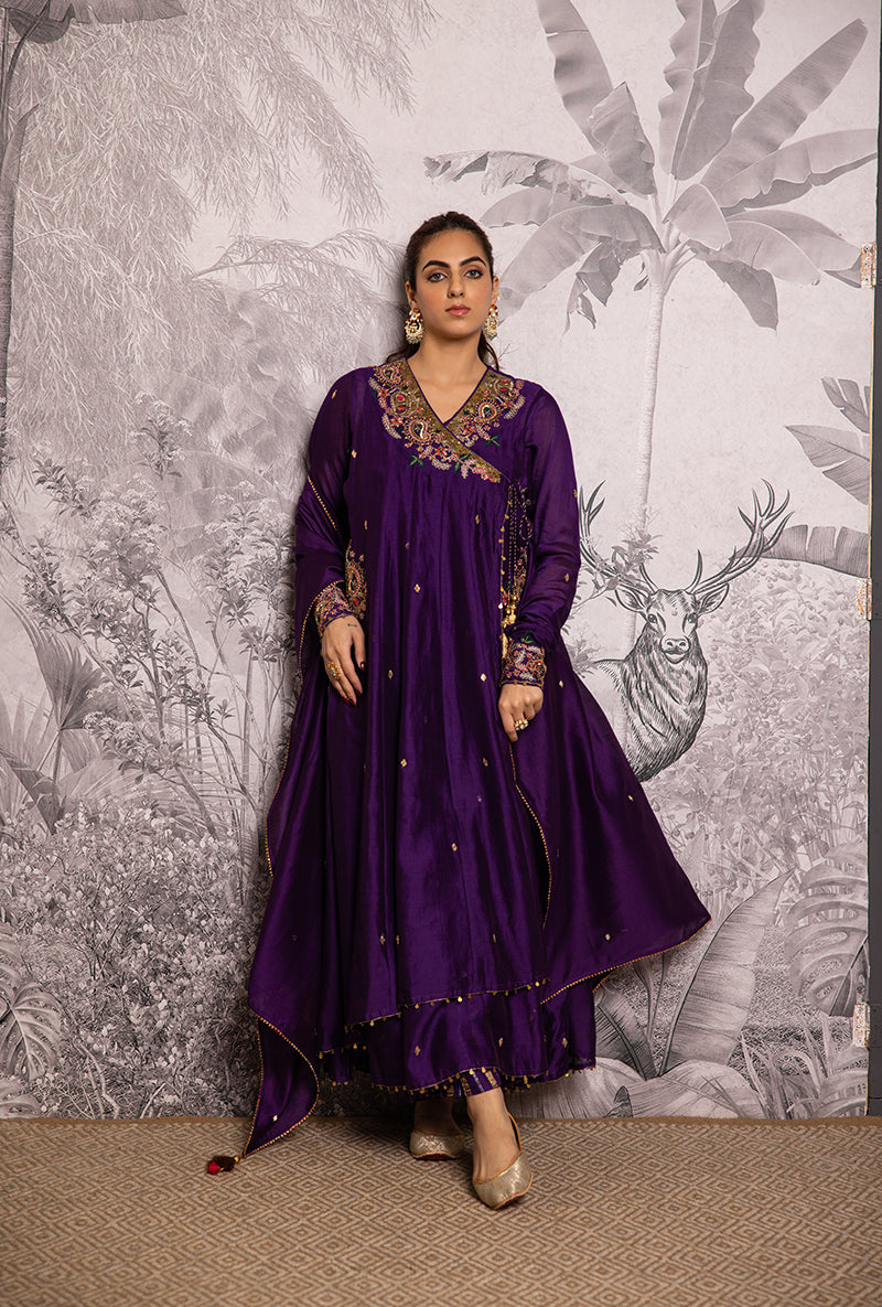 Purple Zardozi Paisley Shaheen Angrakha Anarkali Set