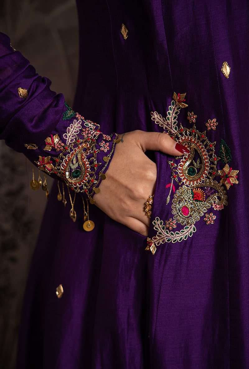 Purple Zardozi Paisley Shaheen Angrakha Anarkali Set