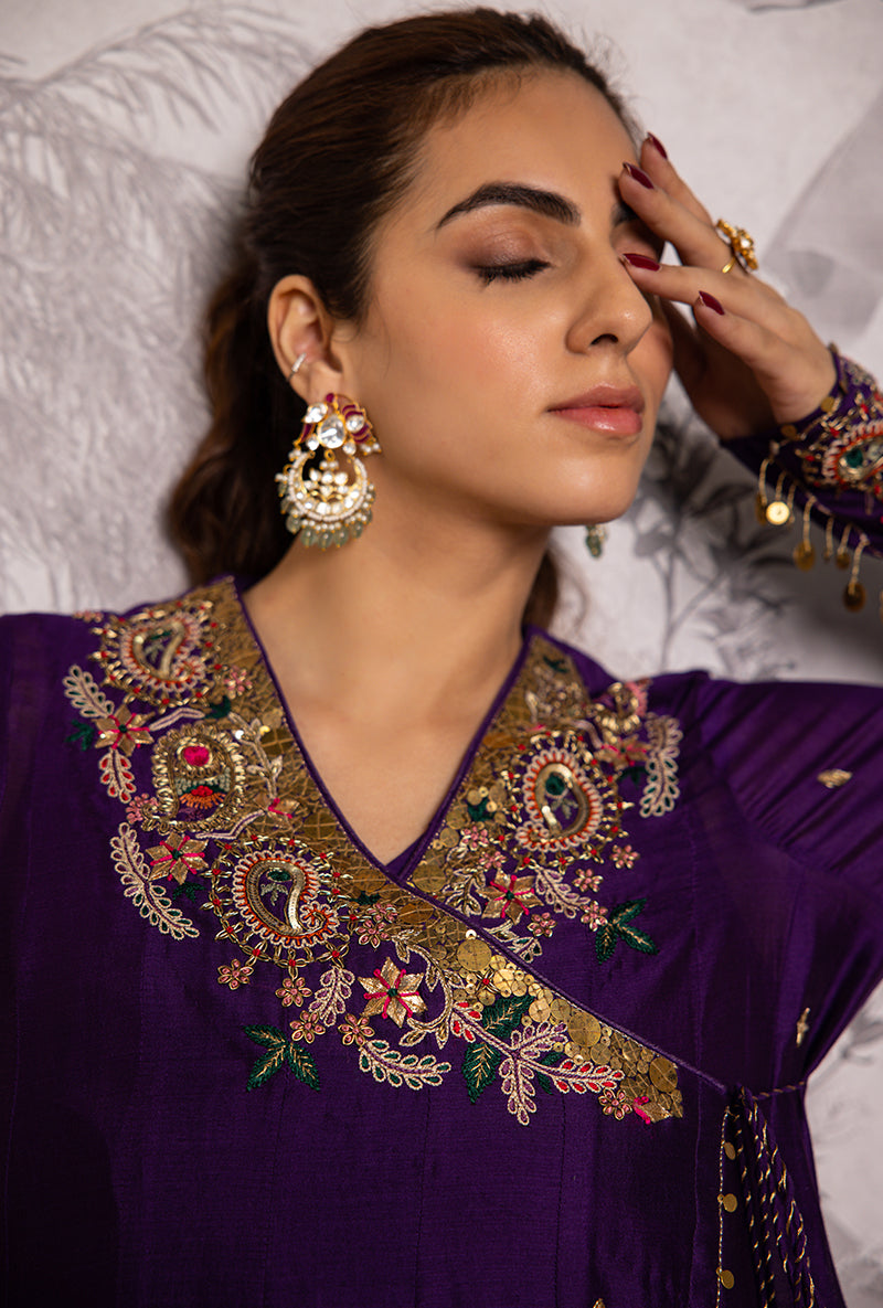 Purple Zardozi Paisley Shaheen Angrakha Anarkali Set