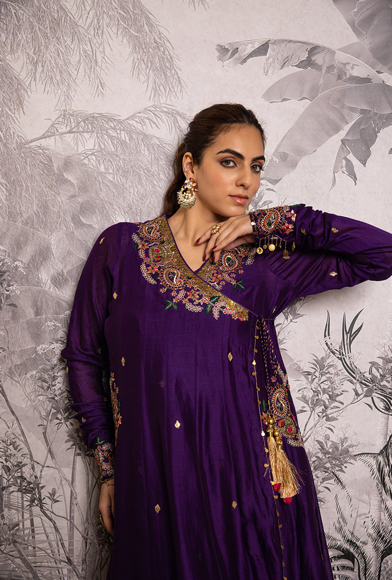 Purple Zardozi Paisley Shaheen Angrakha Anarkali Set