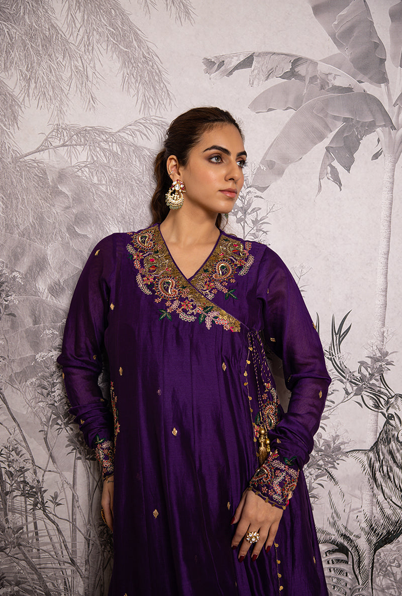 Purple Zardozi Paisley Shaheen Angrakha Anarkali Set