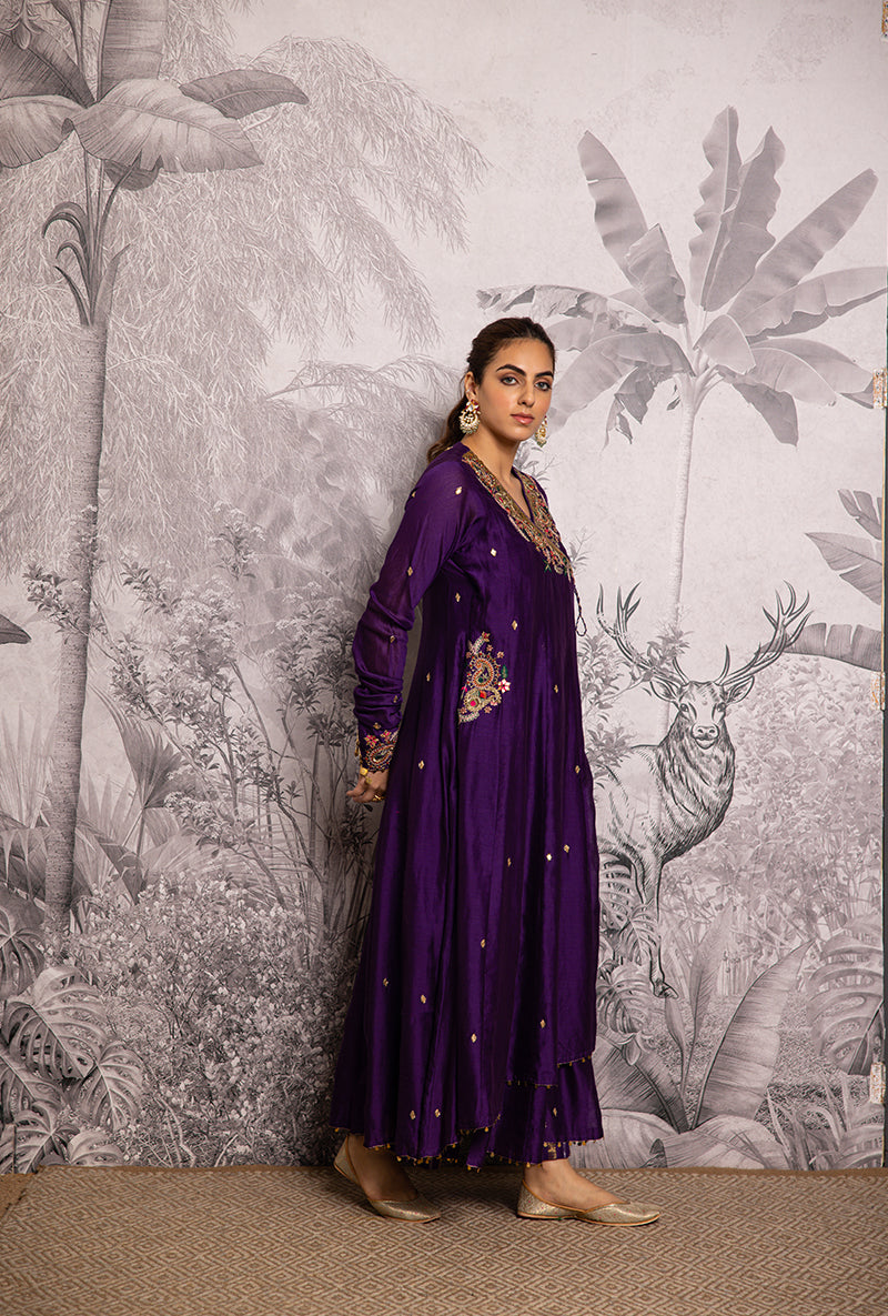 Purple Zardozi Paisley Shaheen Angrakha Anarkali Set