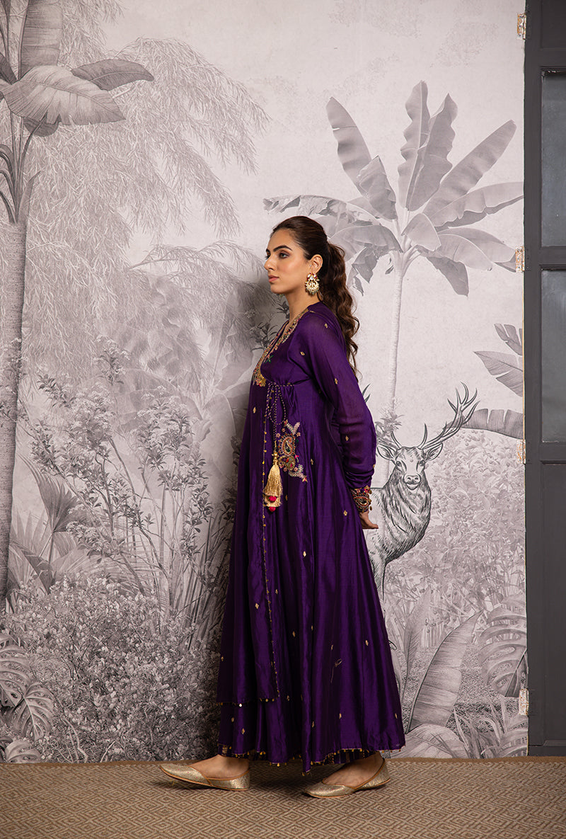 Purple Zardozi Paisley Shaheen Angrakha Anarkali Set