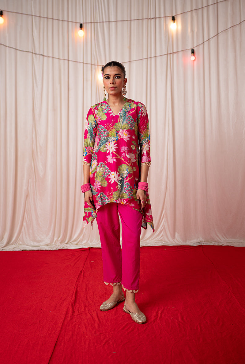 Rani Pink Printed Kamli 2.O Short Kurta Set