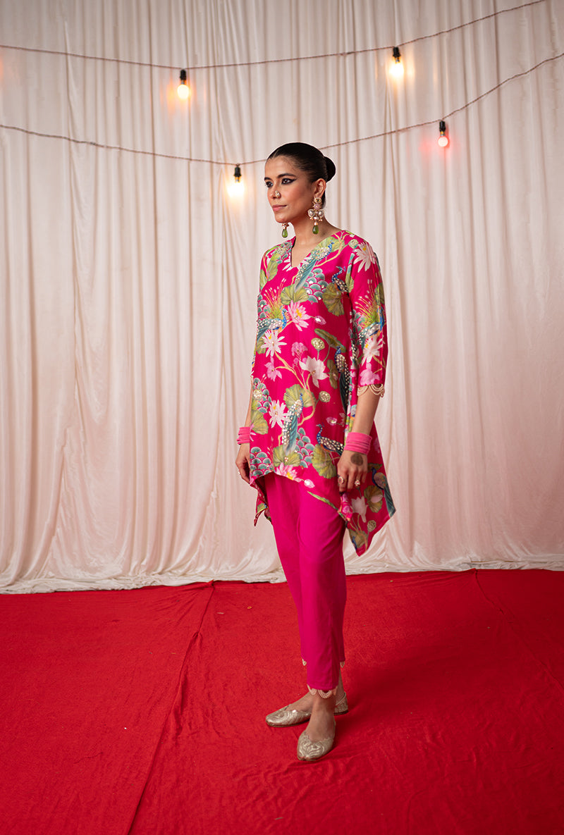 Rani Pink Printed Kamli 2.O Short Kurta Set