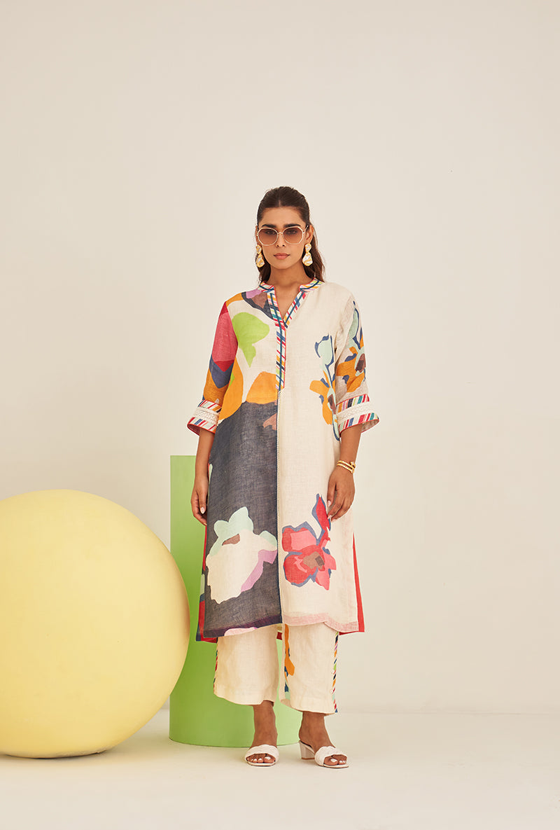 Red Abstract Print Bella Long Kurta Set