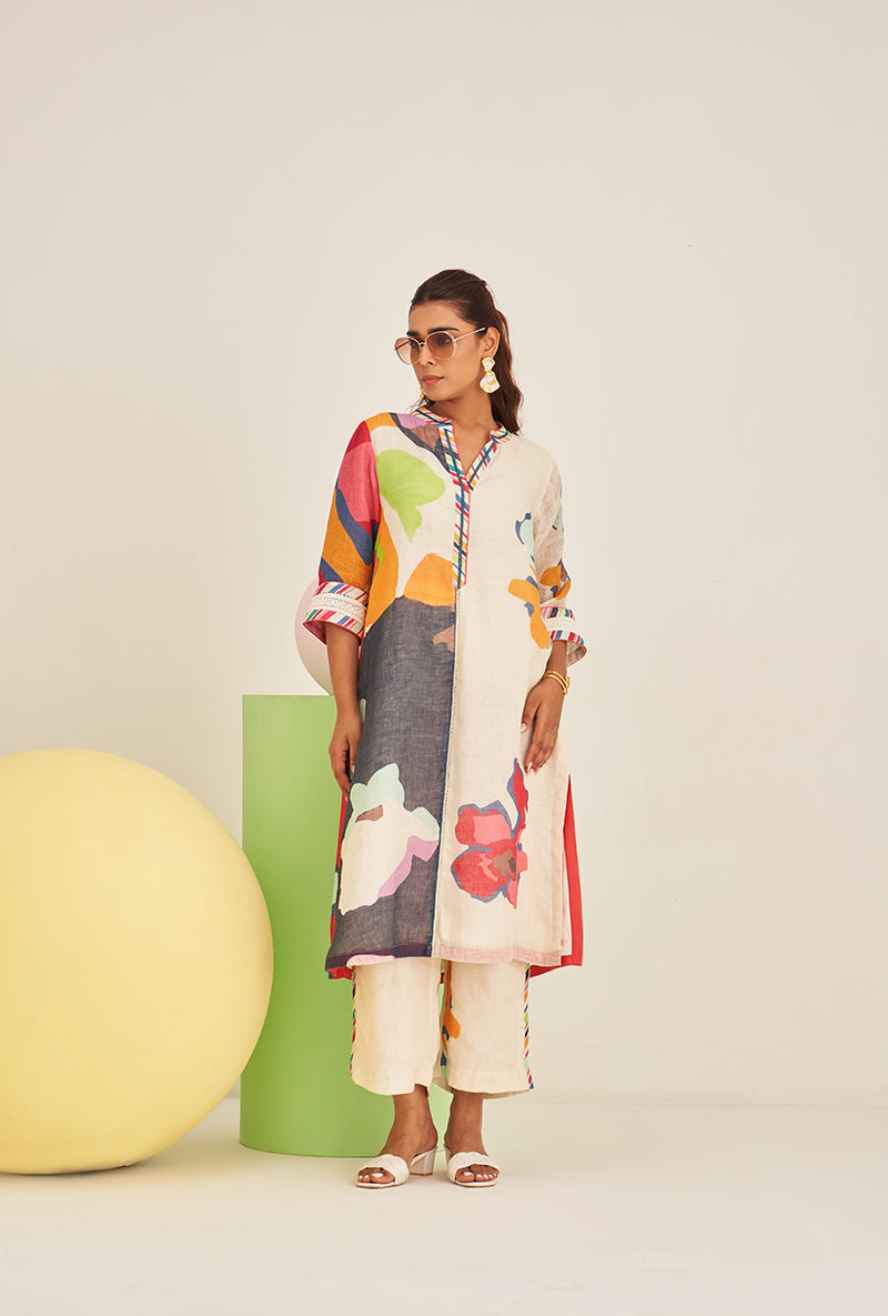 Red Abstract Print Bella Long Kurta Set