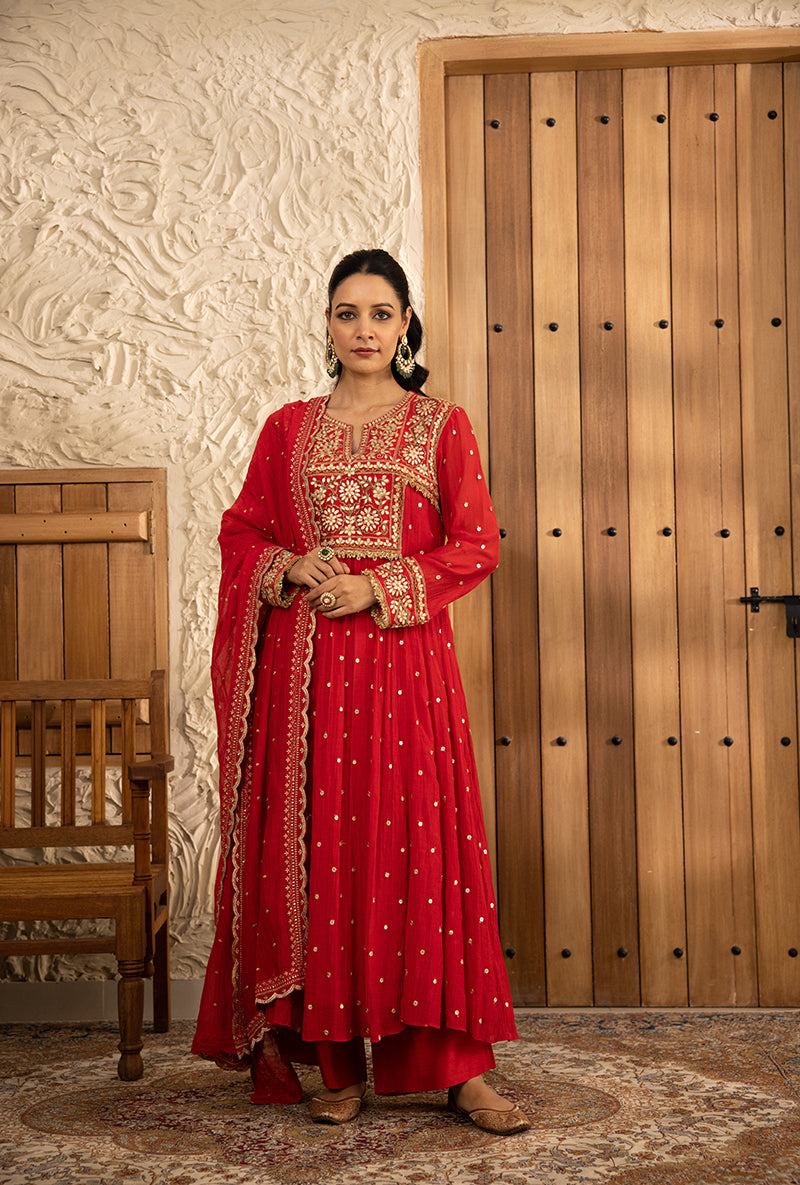 Red Gota Anarkali Masakali Kurta Set