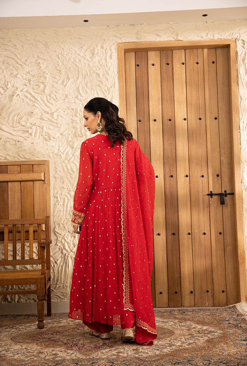 Red Gota Anarkali Masakali Kurta Set