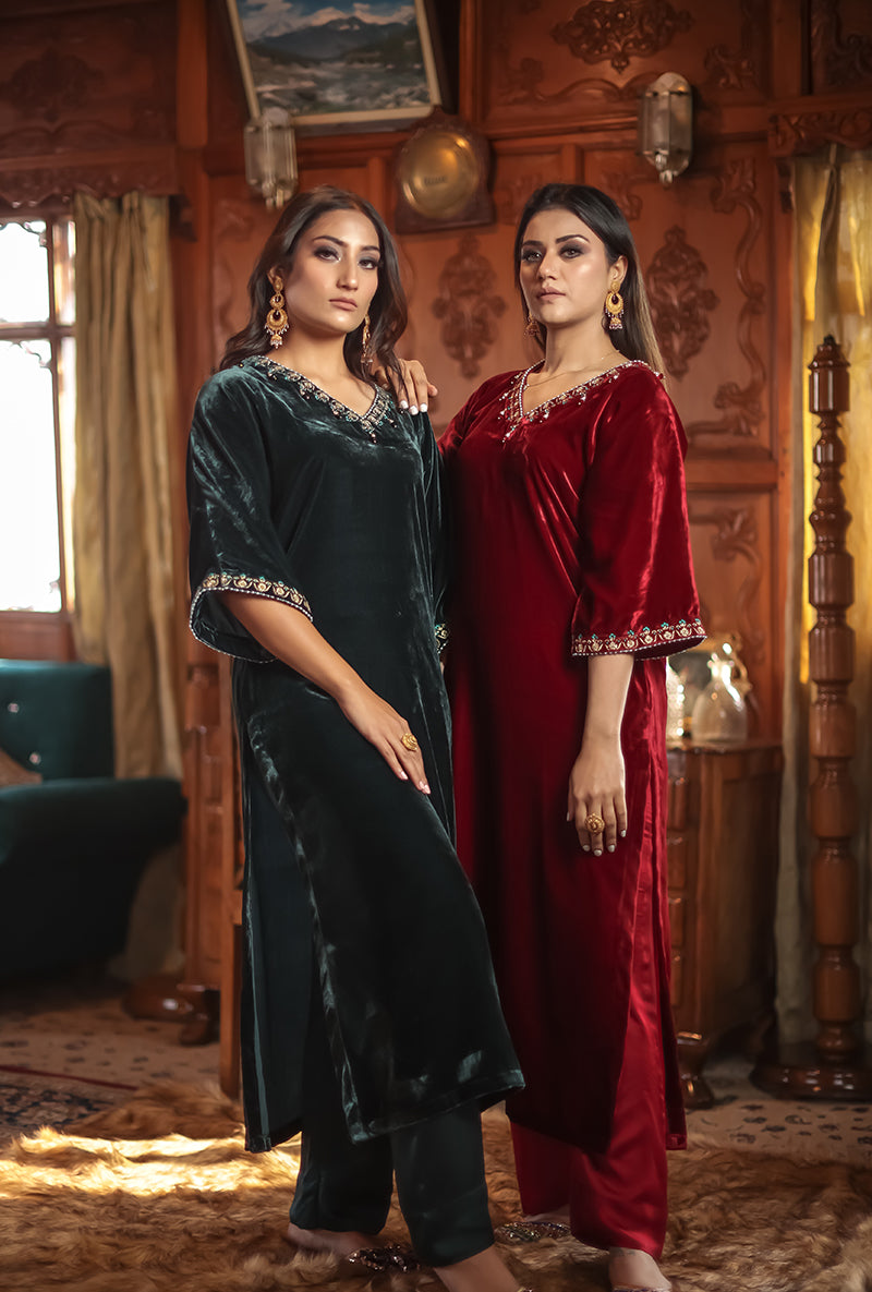 Red Velvet Jannat Kaftan Set