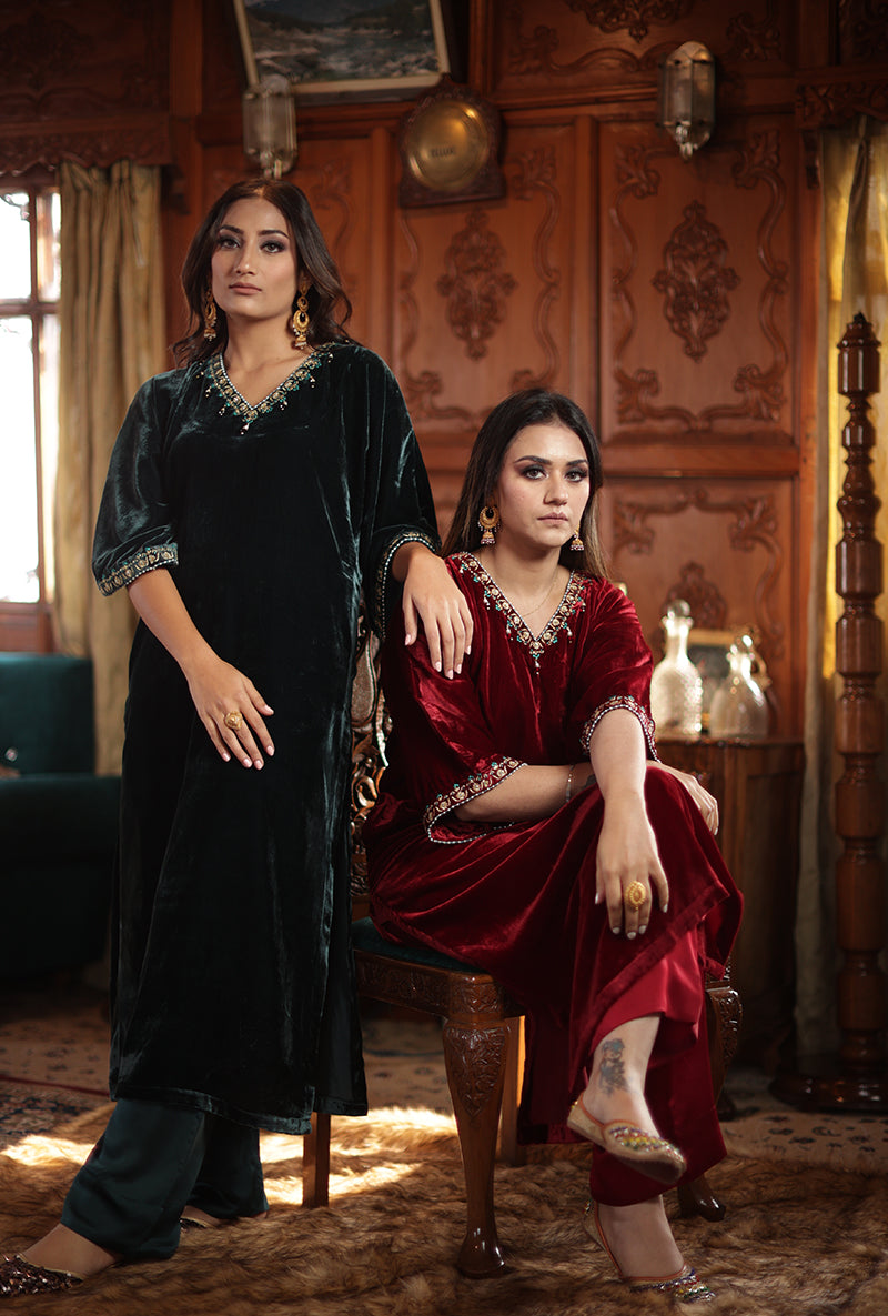 Red Velvet Jannat Kaftan Set