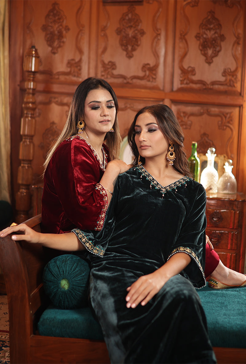 Red Velvet Jannat Kaftan Set