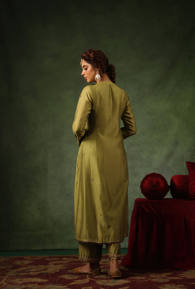 Sage Green Zardosi Patti Buta Joda Ishq Kurta Set