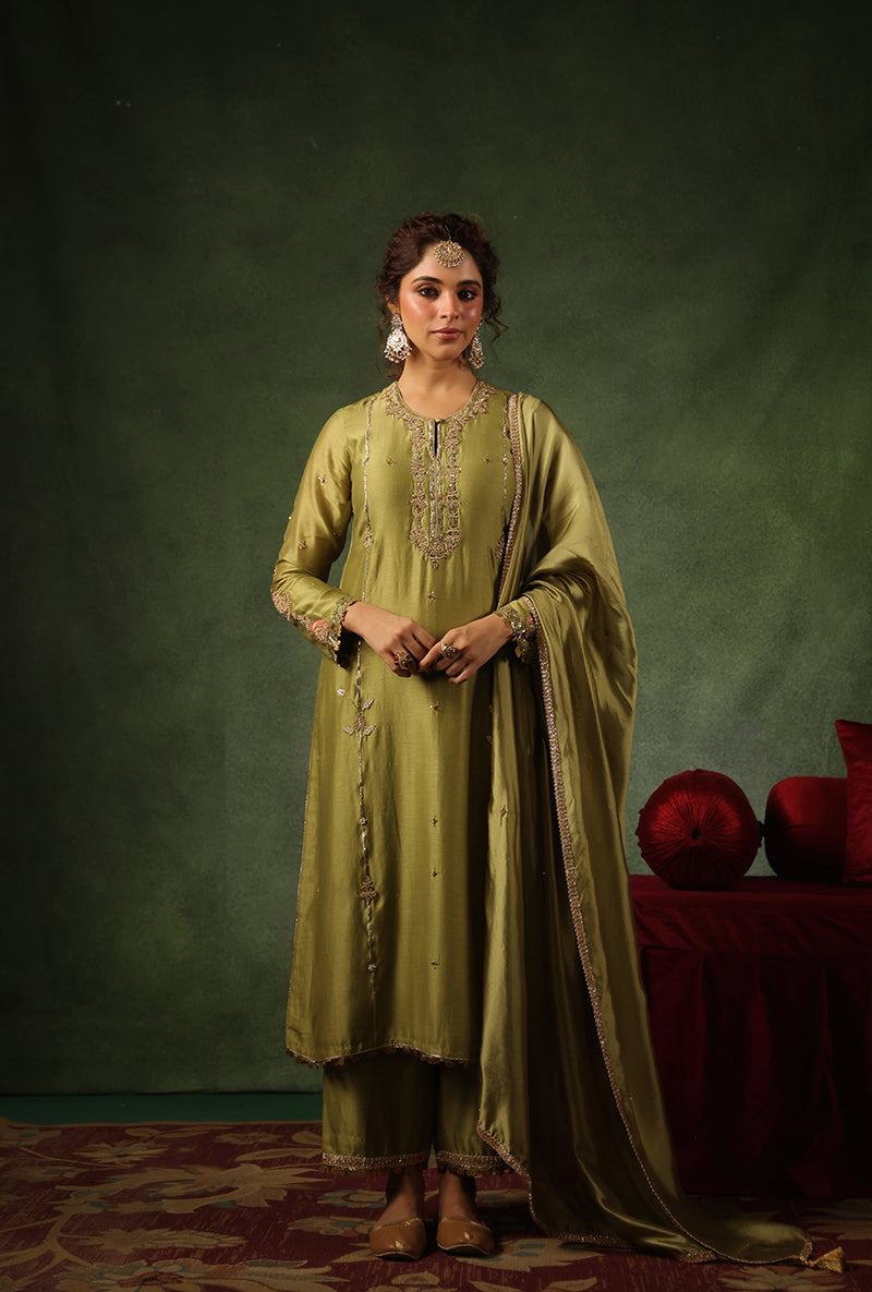 Sage Green Zardosi Patti Buta Joda Ishq Kurta Set