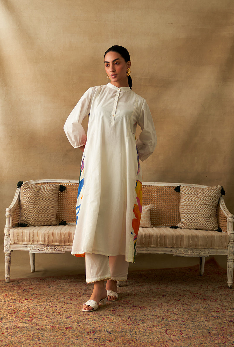 White Abstract Print Marigold Co-Ord Set
