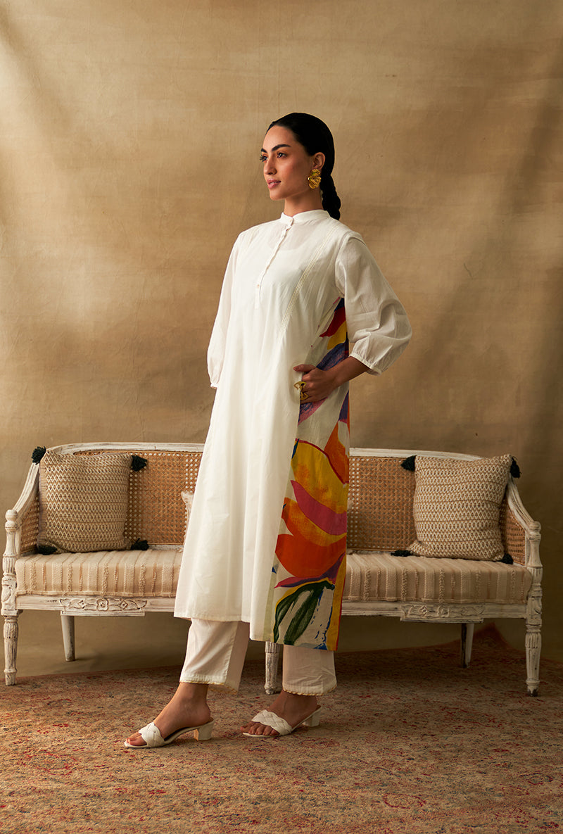 White Abstract Print Marigold Co-Ord Set