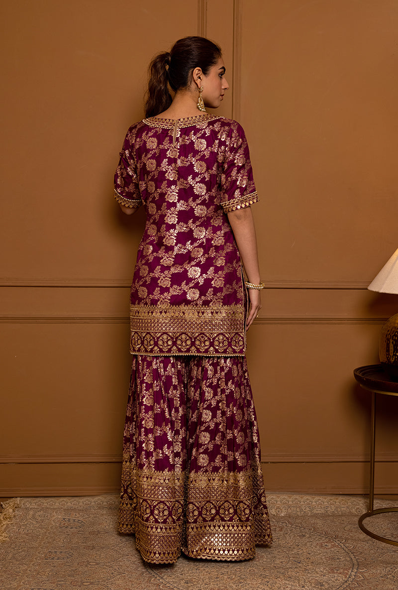 Wine Multi Banarsi Hoor 2.0 Gharara Set