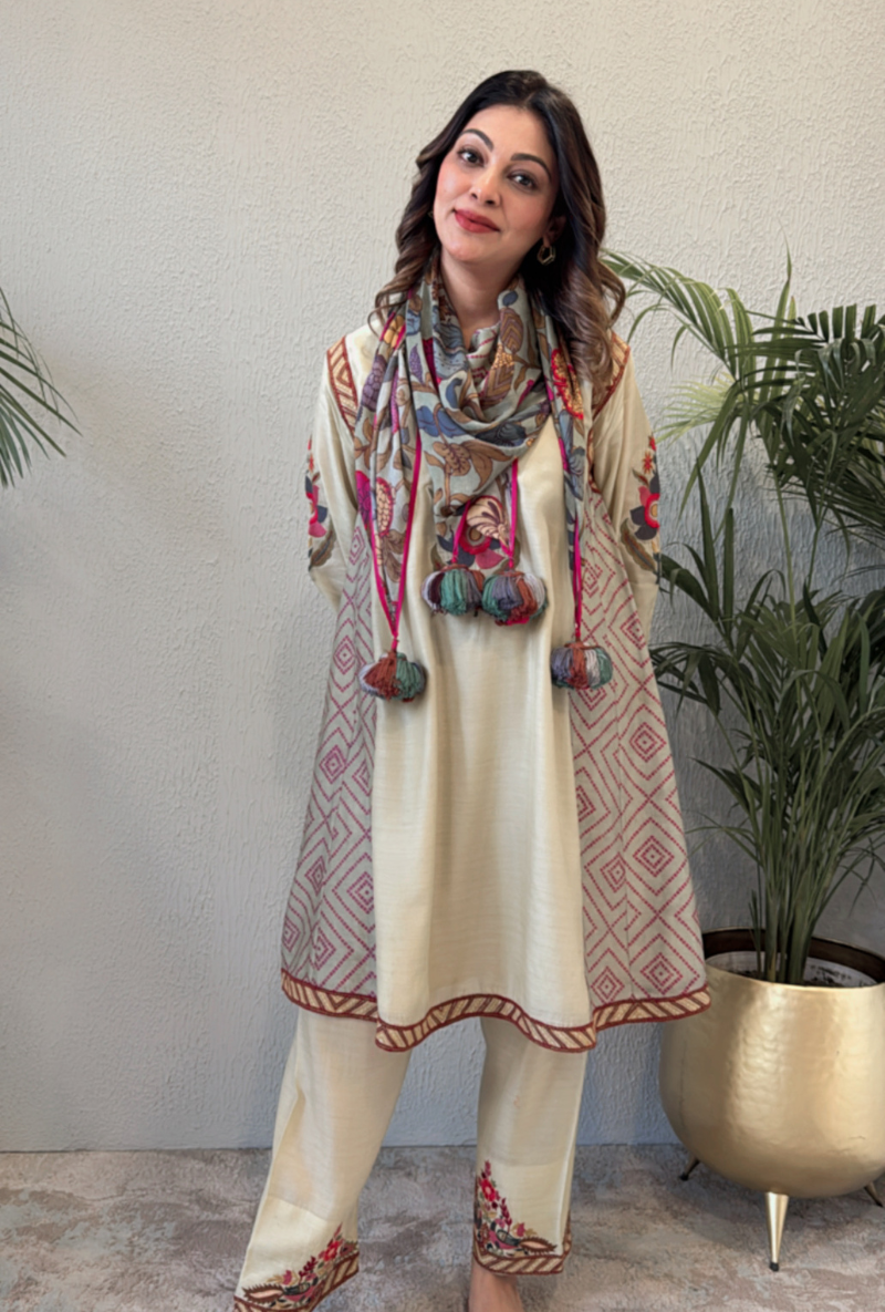 Meghna Nayyar in Earth Green Side Gathered Noorie Kurta Set