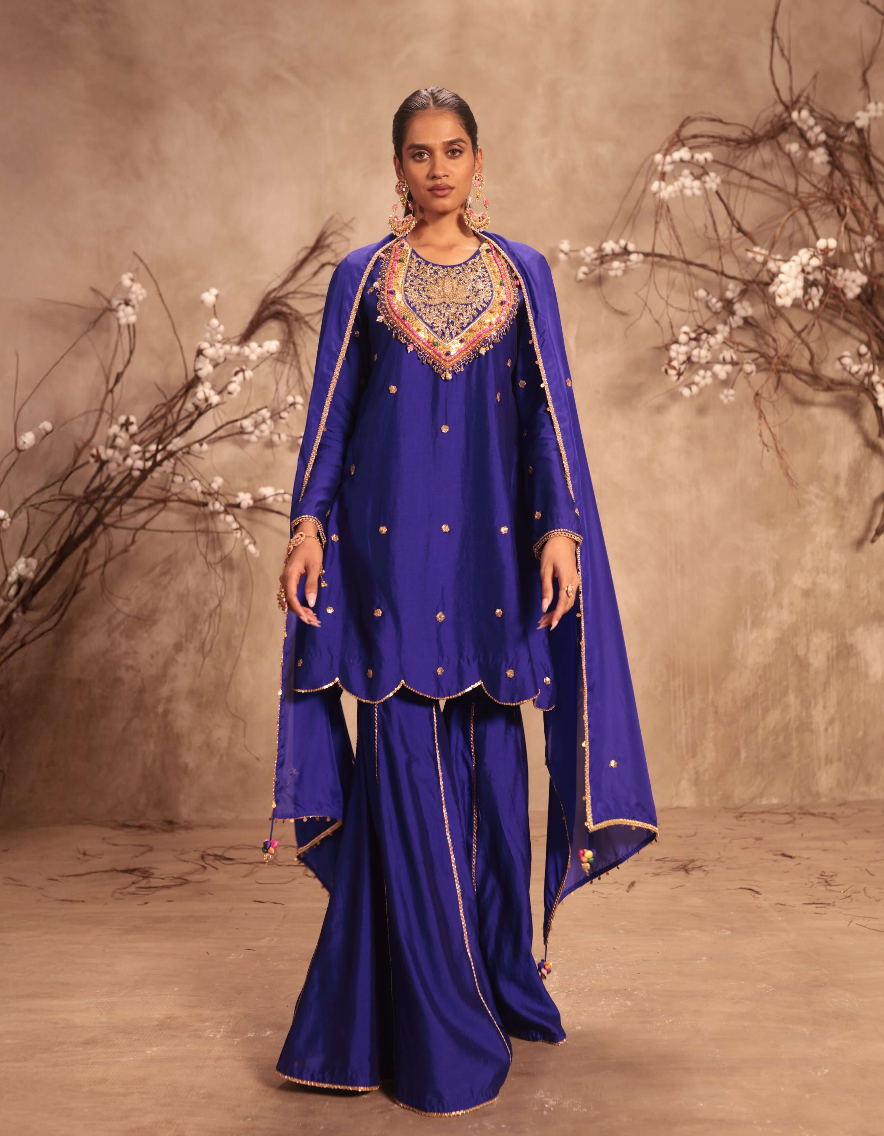 Indigo Lotus Yoke Rani Sharara Set