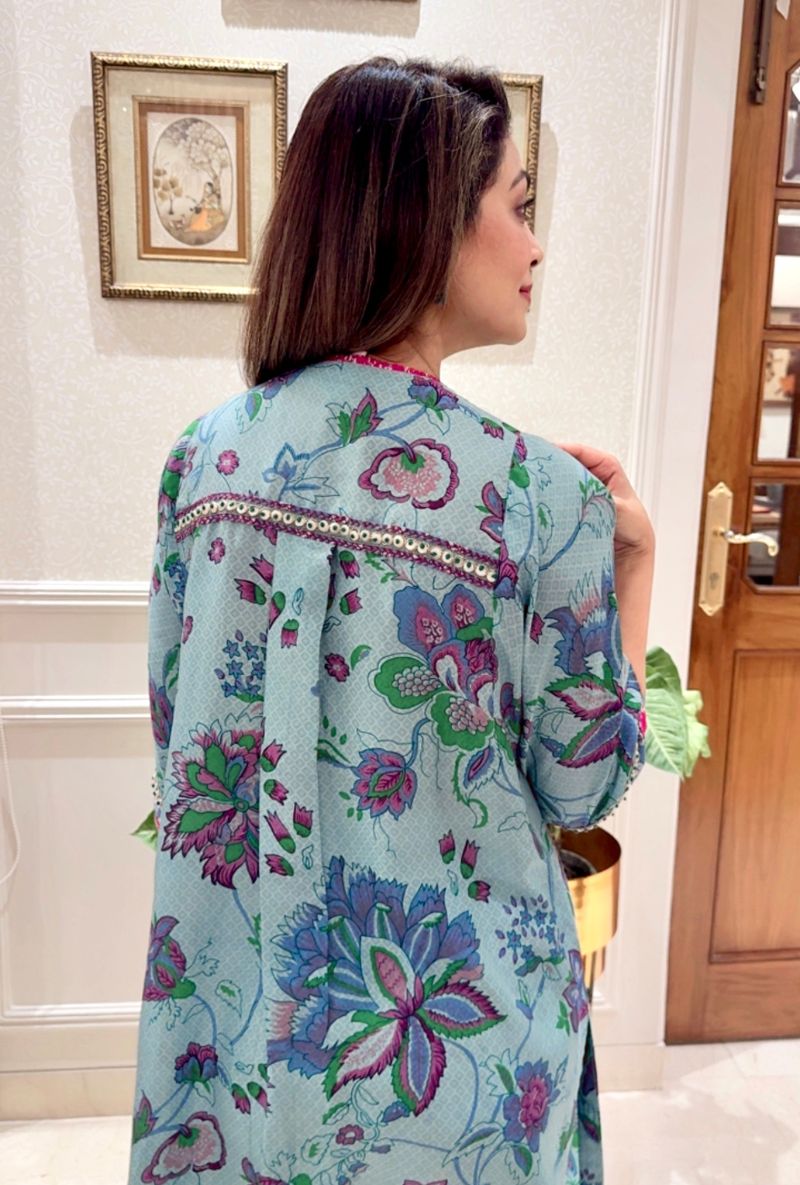 Meghna Nayyar in Blue Hand Printed Kaftan Cut Eden Kurta Set