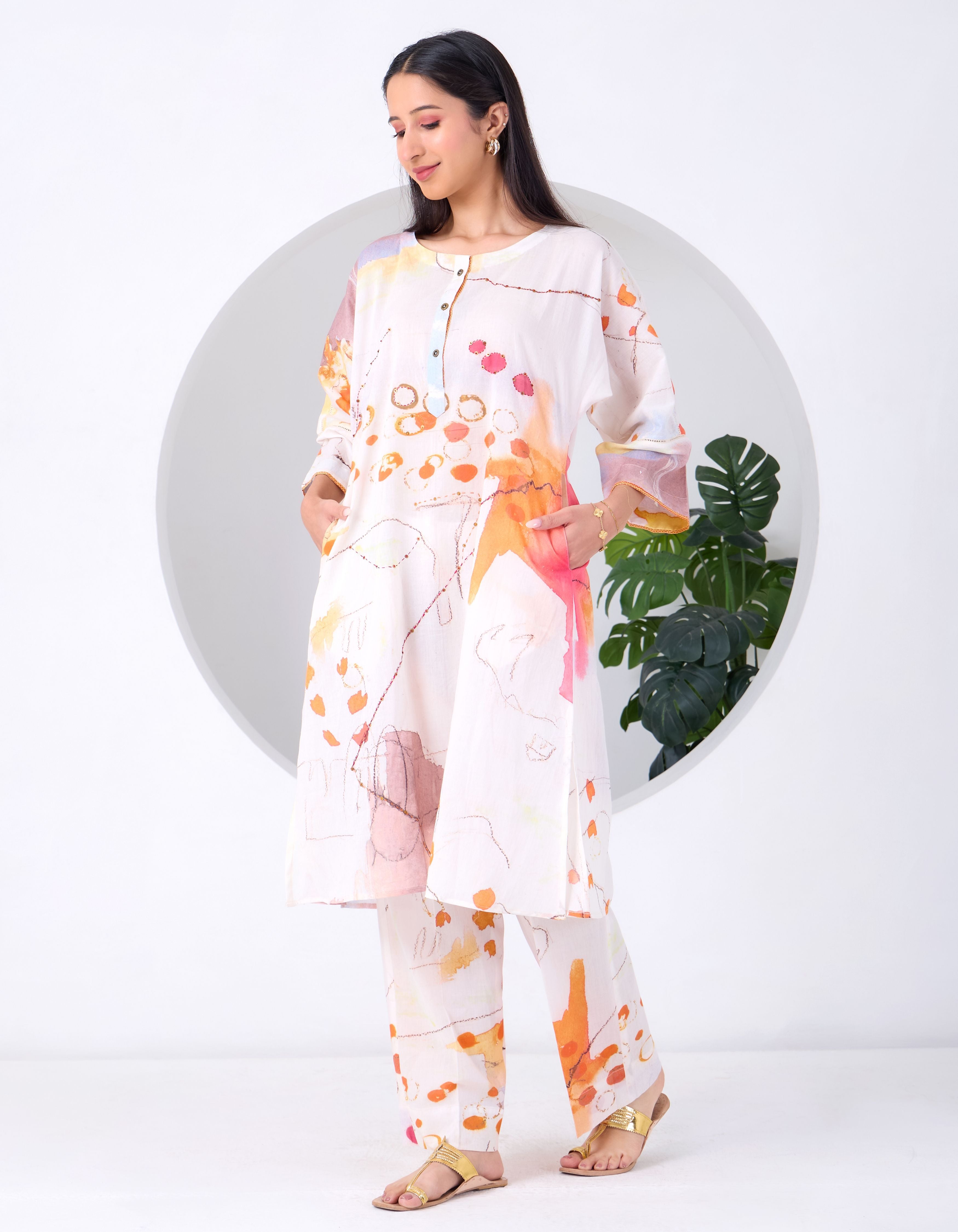 White Abstract June Kurta Set