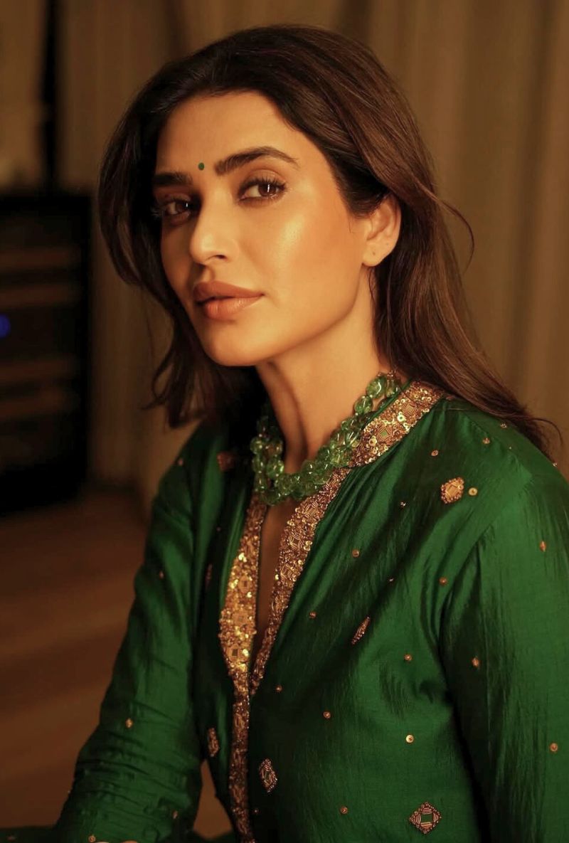 Karishma Tanna in Green Mirror Work Rani Sharara Set