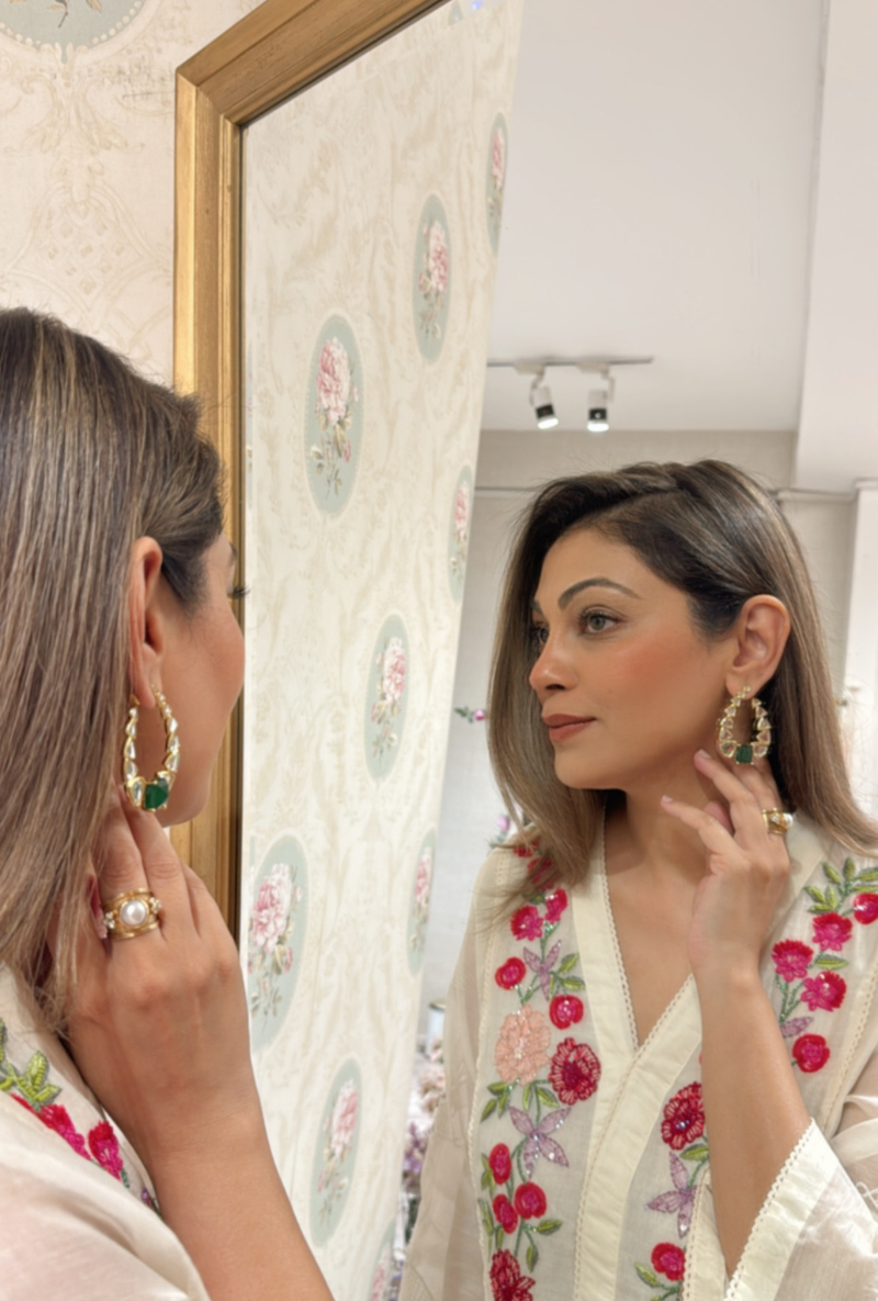 Meghna Nayyar in Ivory A Line Hand Embroidered Anaardana Kurta Set