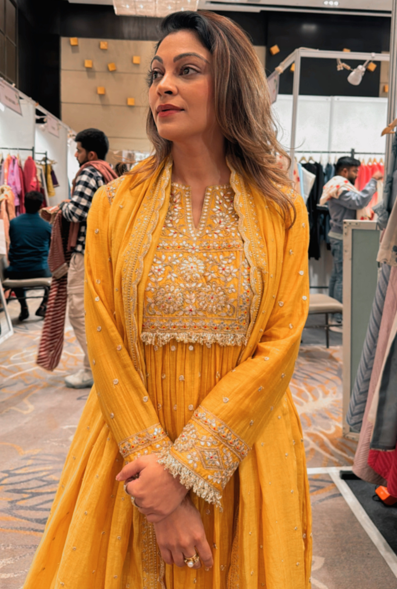 Meghna Nayyar in Yellow Gota Anarkali Masakali Kurta Set