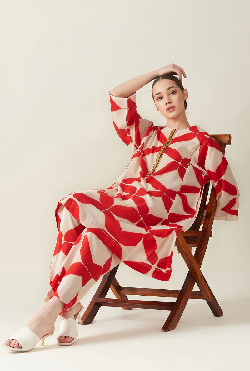 Meghna Nayyar in Red Clamp Dye Embroidered Love Letters Co-Ord Set