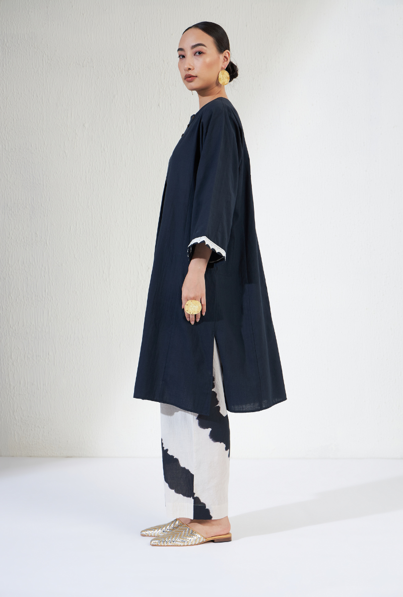Black Clamp Dye Bottom Zoya Olivia Kurta Set