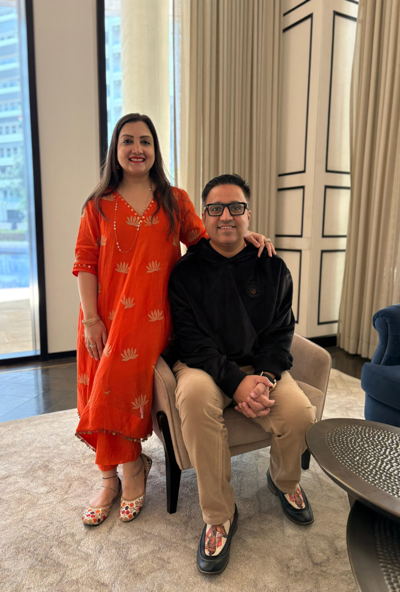 Madhuri Grover in Orange Lotus Asymmetrical Kurta Set
