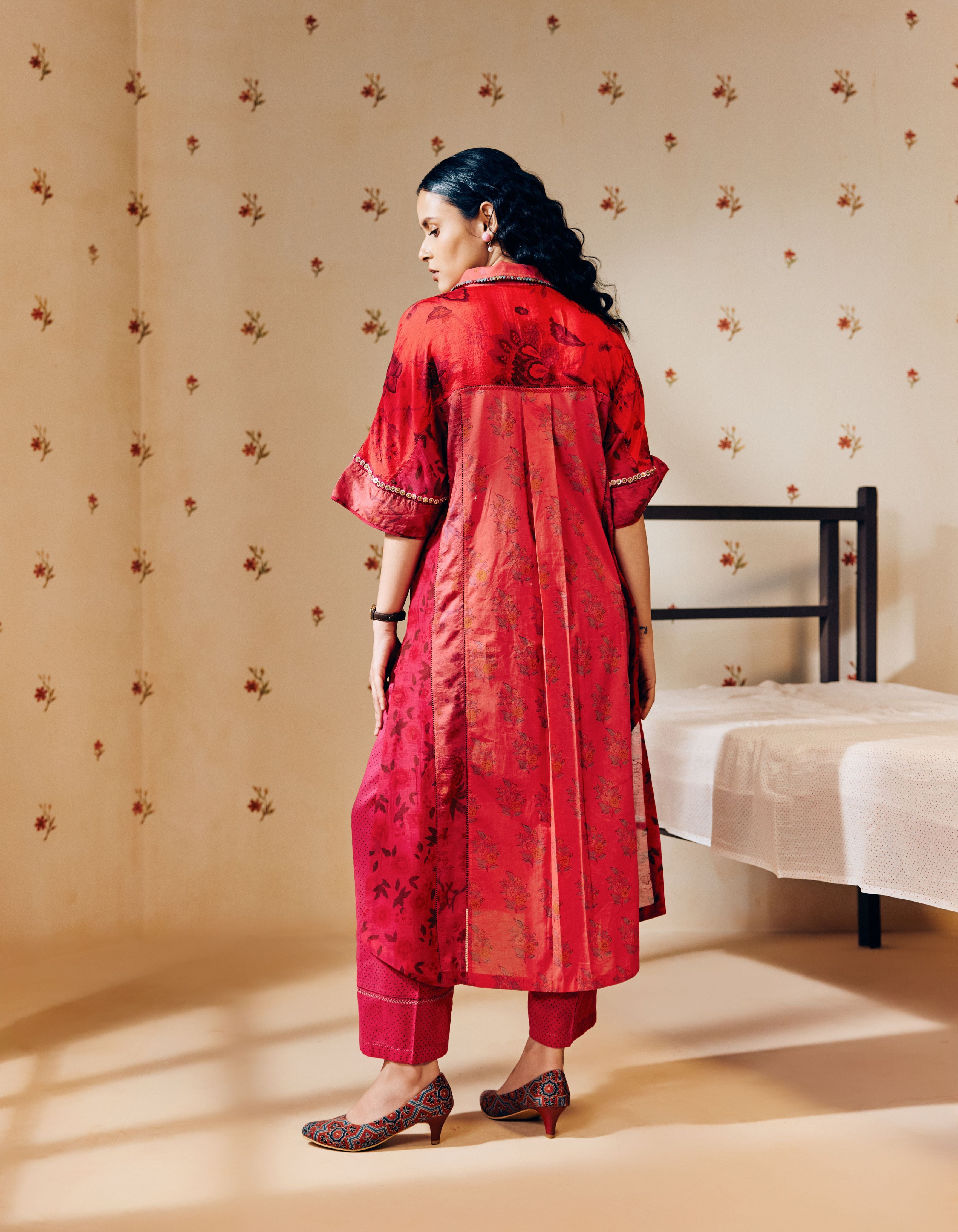 Rani Pink Hand Block Shirt Collar Printed Mia Kurta Set