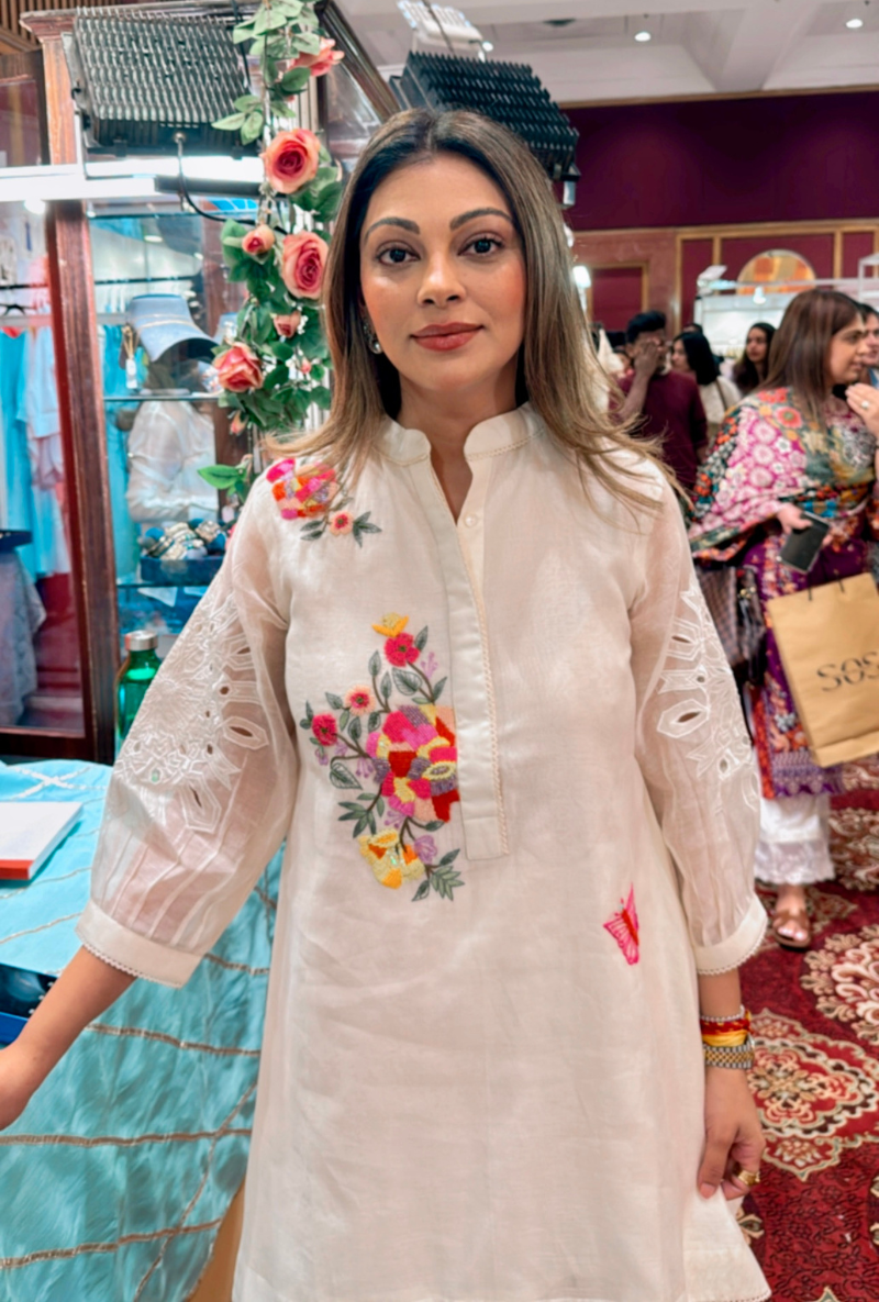 Meghna Nayyar in Ivory Side Drop Short Annardana Co-Ord Set