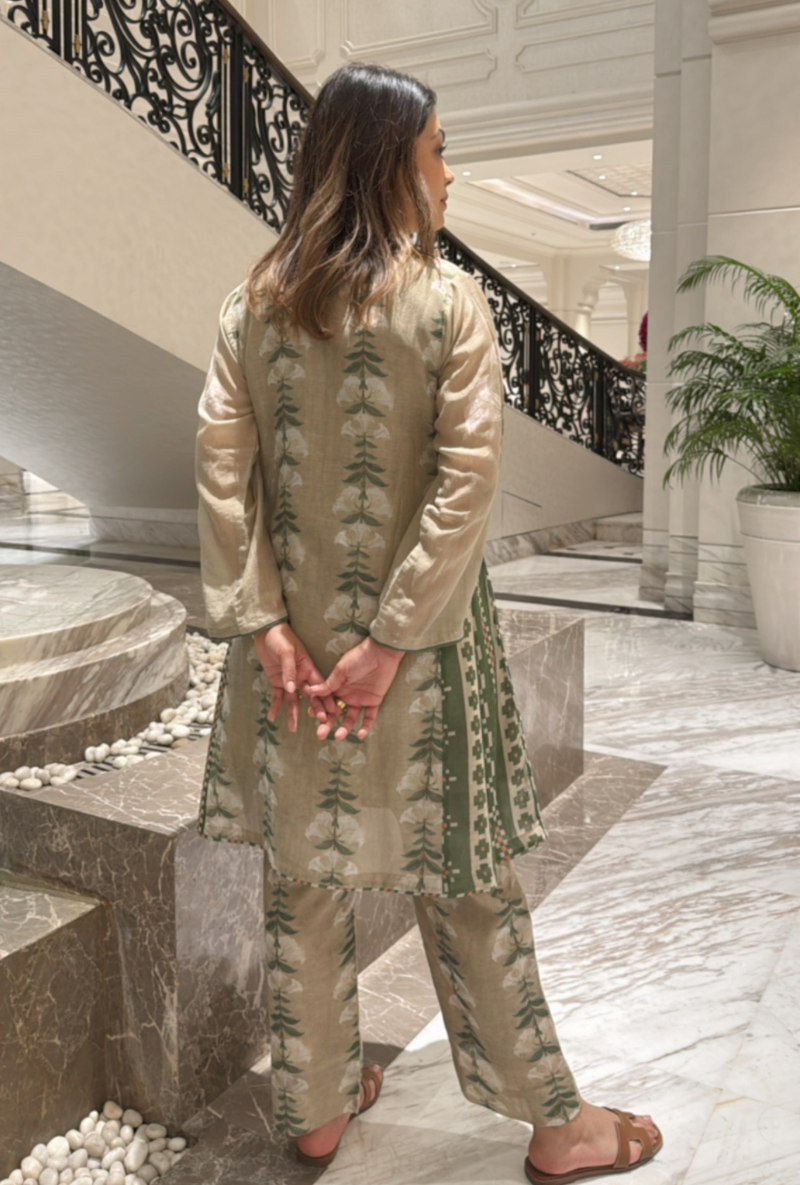 Meghna Nayyar in Beige Printed Dahlia Co-ord set