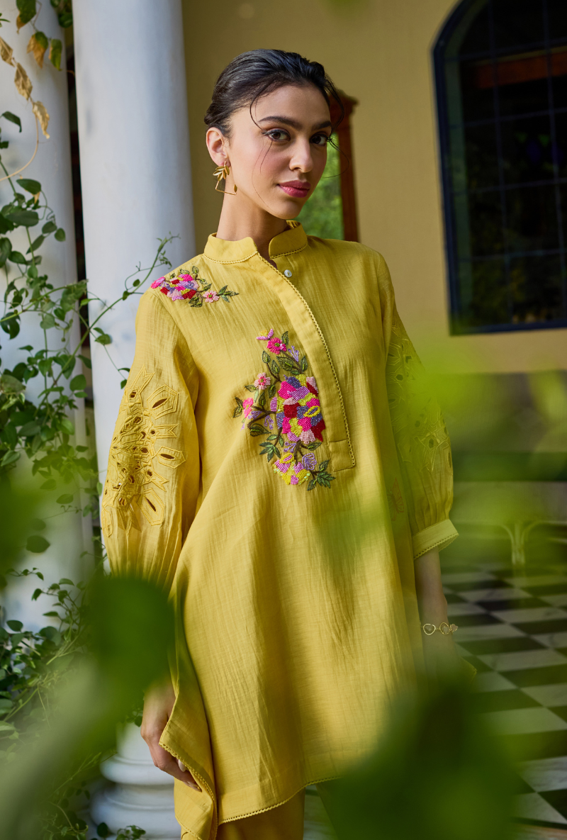 Mustard Side Drop Short Annardana Co-Ord Set