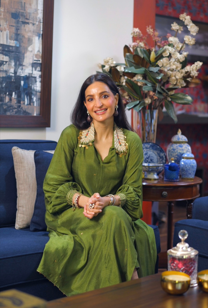 SUMAYA DALMIA IN Green Pankh Collar Adhira Kurta Set