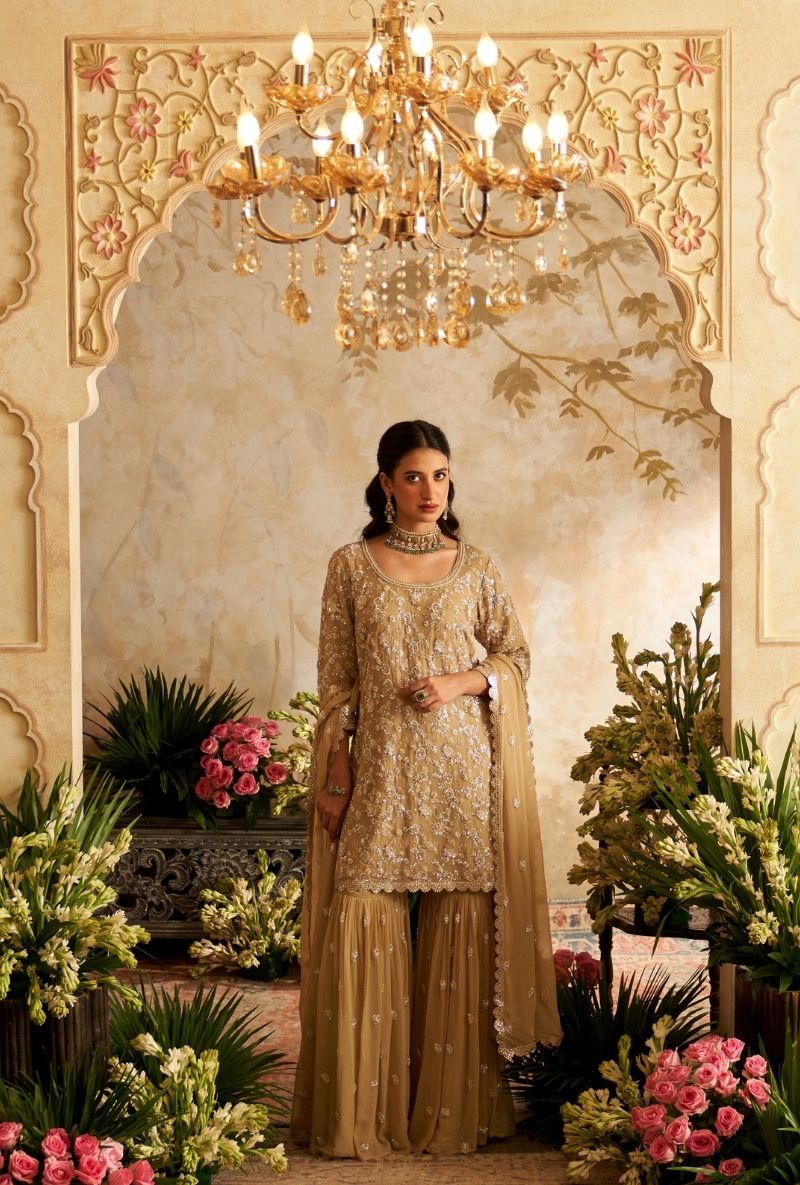 Beige Embroidered Rumi Gharara Set