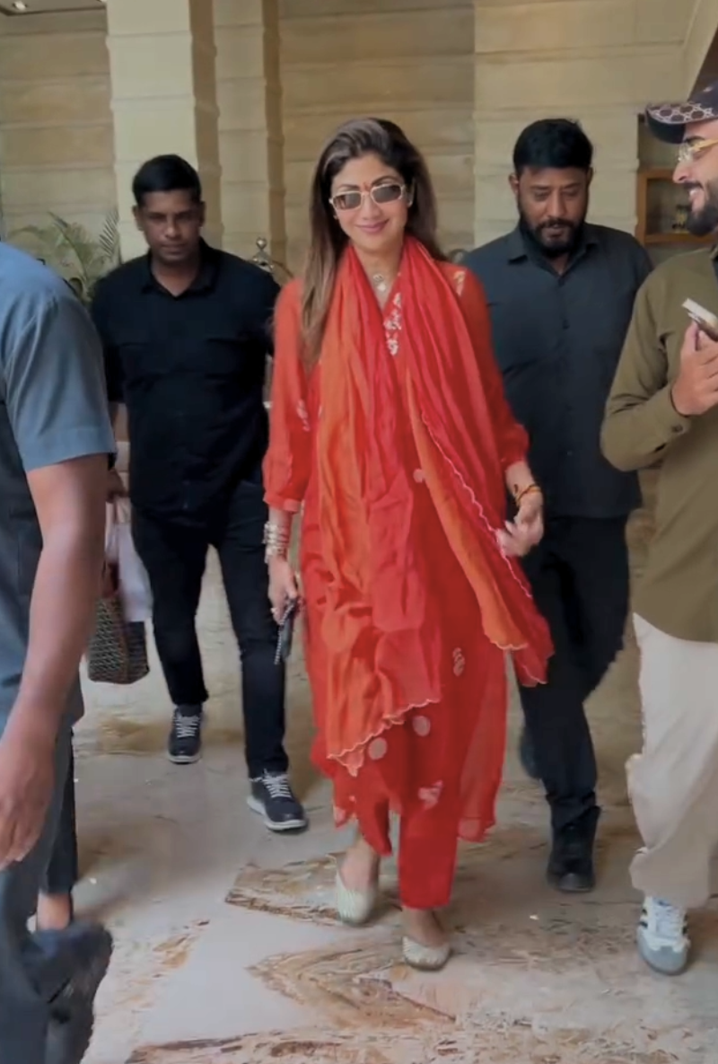 Shilpa Shetty in Orange Polka Hand Block Ruhi Kurta Set