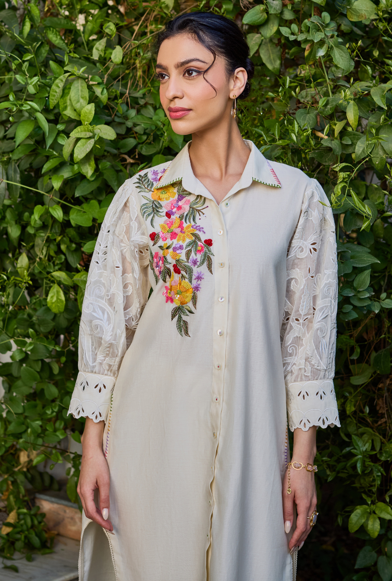 Ivory Collared Button Down Anaardana Co-Ord Set