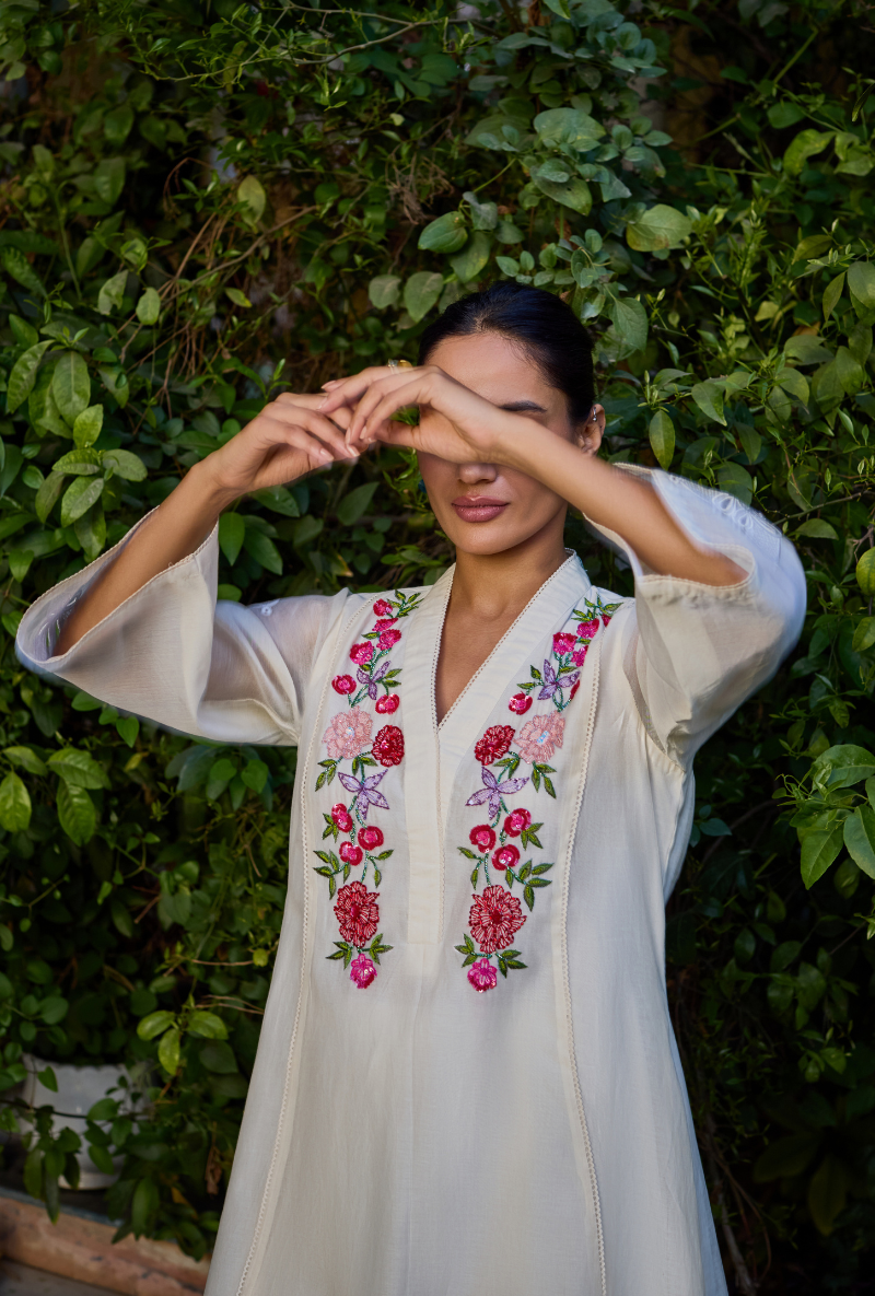 Ivory A Line Hand Embroidered Anaardana Kurta Set