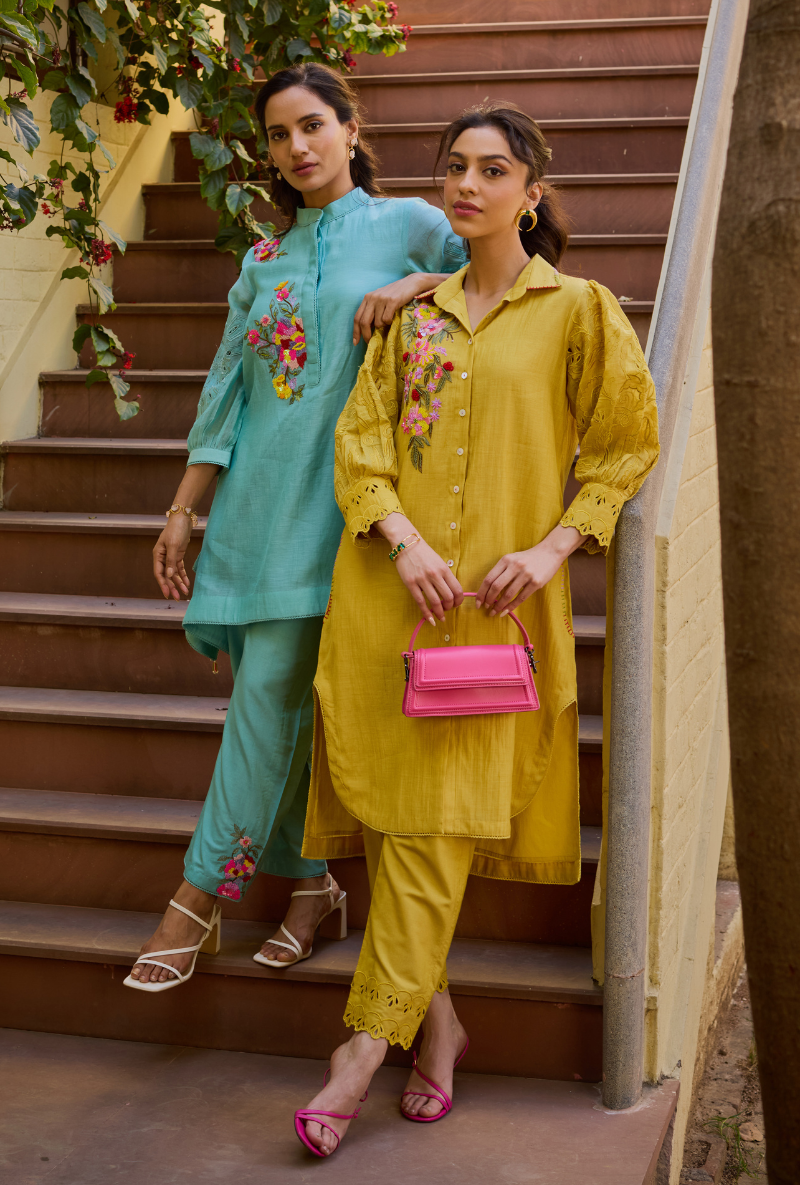 Mustard Collared Button Down Anaardana Co-Ord Set