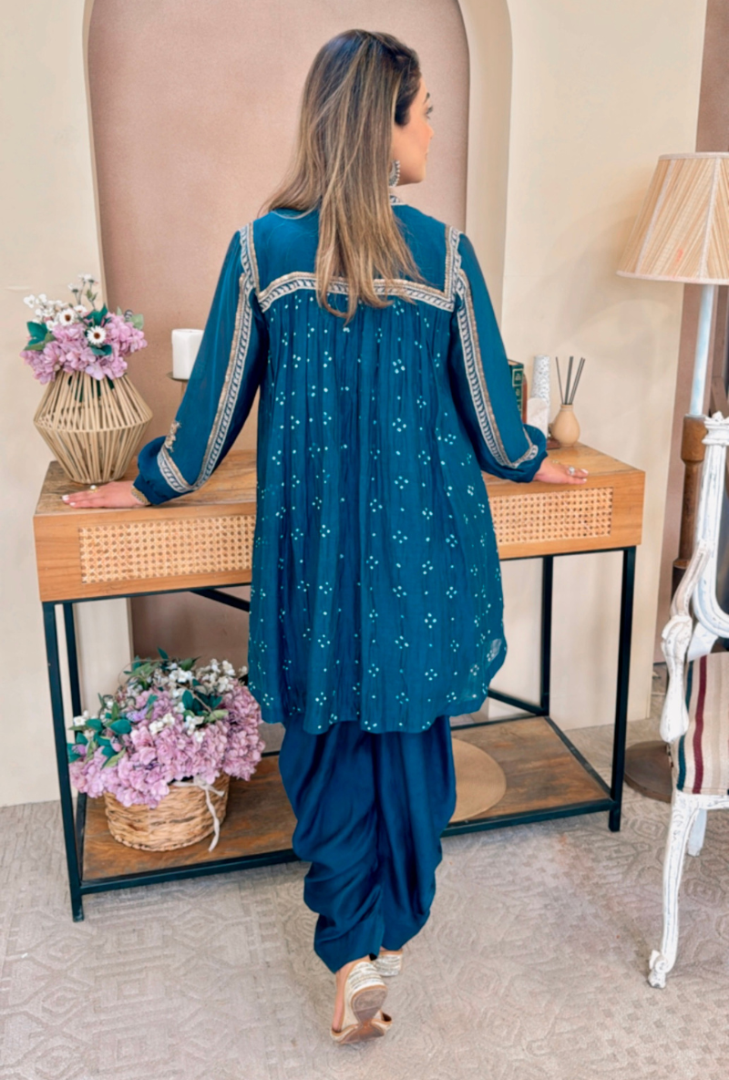 Meghna Nayyar in Blue Bandhej Dhoti Kurta Set